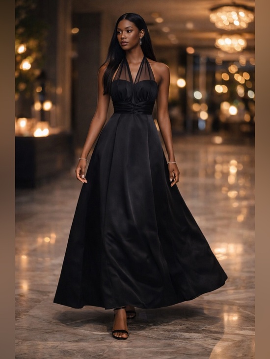 David's Bridal Dresses & Skirts - David’s Bridal Black Satin Halter Formal Gown Maxi Dress Size 8 Elegant